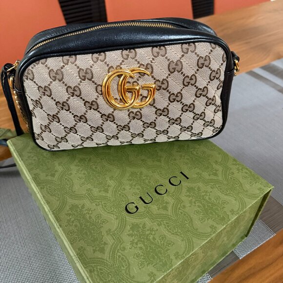 Gucci Monogram Matelasse Diagonal Small GG Marmont Chain Shoulder Bag - Picture 1 of 13